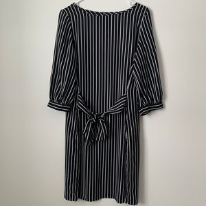 Apt. 9 Black w/ White Vertical Stripes Waist Tie Midi Dress